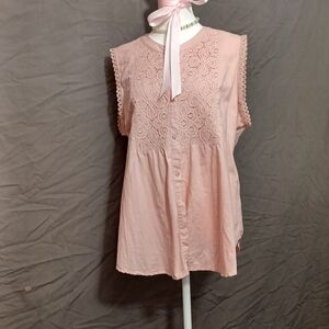 Pink Lace Sleeveless Blouse
